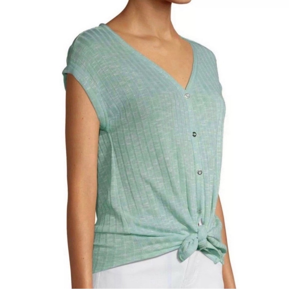 No Boundaries Knit Ribbed Top, Silver Button, Tie Front, Mist Mint JUNIORS XXXL